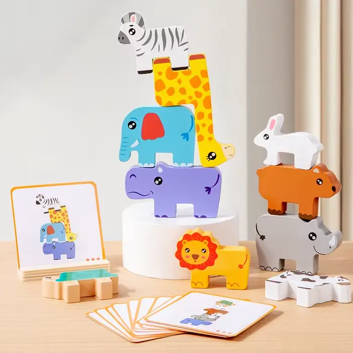 Blocs d'empilage d'animaux en bois puzzle associatif jeu Montessori éducatif entraînement motricité fine pour enfants occasions spéciales