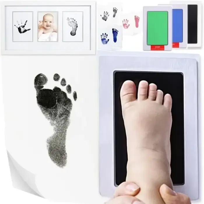 Kit de Tampons Encreurs pour Empreintes de Mains et Pieds de Bébé Sûre Sans Lavage Cadeau Souvenir Cadre Photo Occasions Spéciales Nouveau-Né