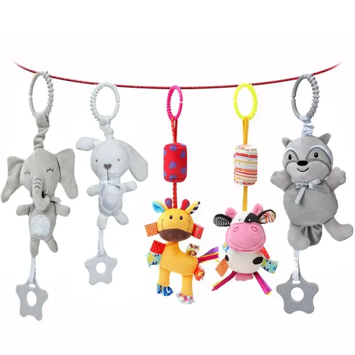 Hochets suspendus sensoriels pour nouveau-né, jouets doux d'apprentissage précoce, poussette en pelu
