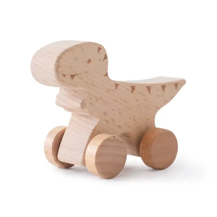 Jouet de dentition en bois Montessori en forme de voiture dinosaure pour bébés et tout-petits - Joue