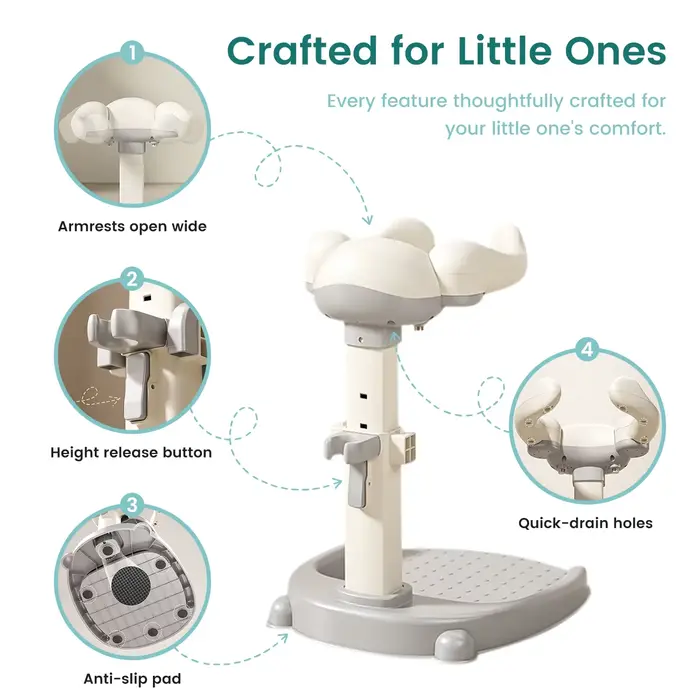 Support de bain pour bébé avec design ergonomique, aide au bain réglable en hauteur pour tout-petits