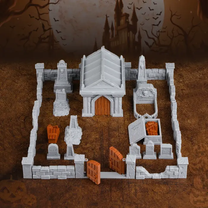 Ensemble de terrain miniature pour cimetière RPG tombes et clôtures compatibles avec le terrain de jeu de rôle sur table pour améliorer l'immersion et la dramatisation des parties