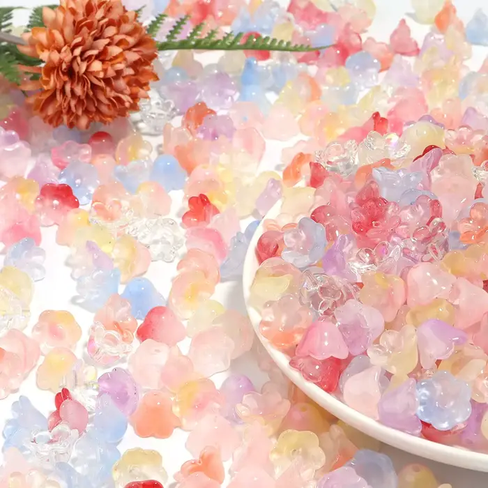 Perles colorées en forme de fleur de muguet, 50 pièces, 12x7.5mm, en verre, amples, pour la fabrication de bijoux, accessoires de Bracelets à faire soi-même