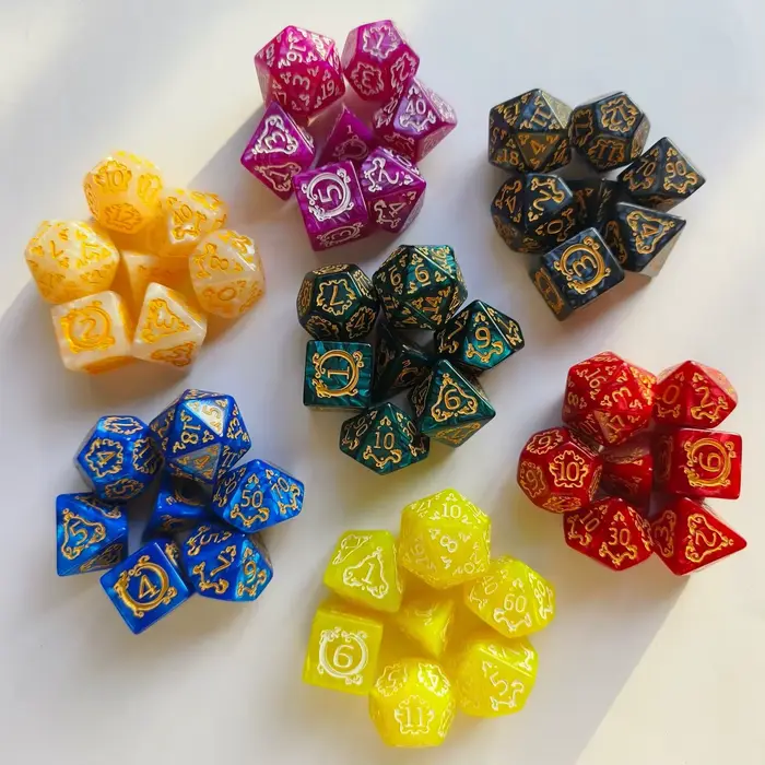 Ensemble de 7 dés Dnd, 7 pièces/ensemble avec motif de Dragon, dés à facettes multiples, jeu de société, cadeaux, accessoires de divertissement